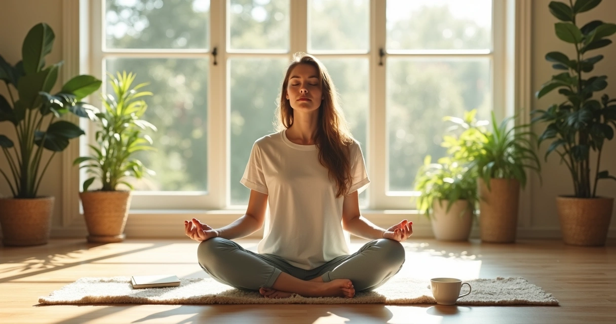 Woman meditating in natural light 