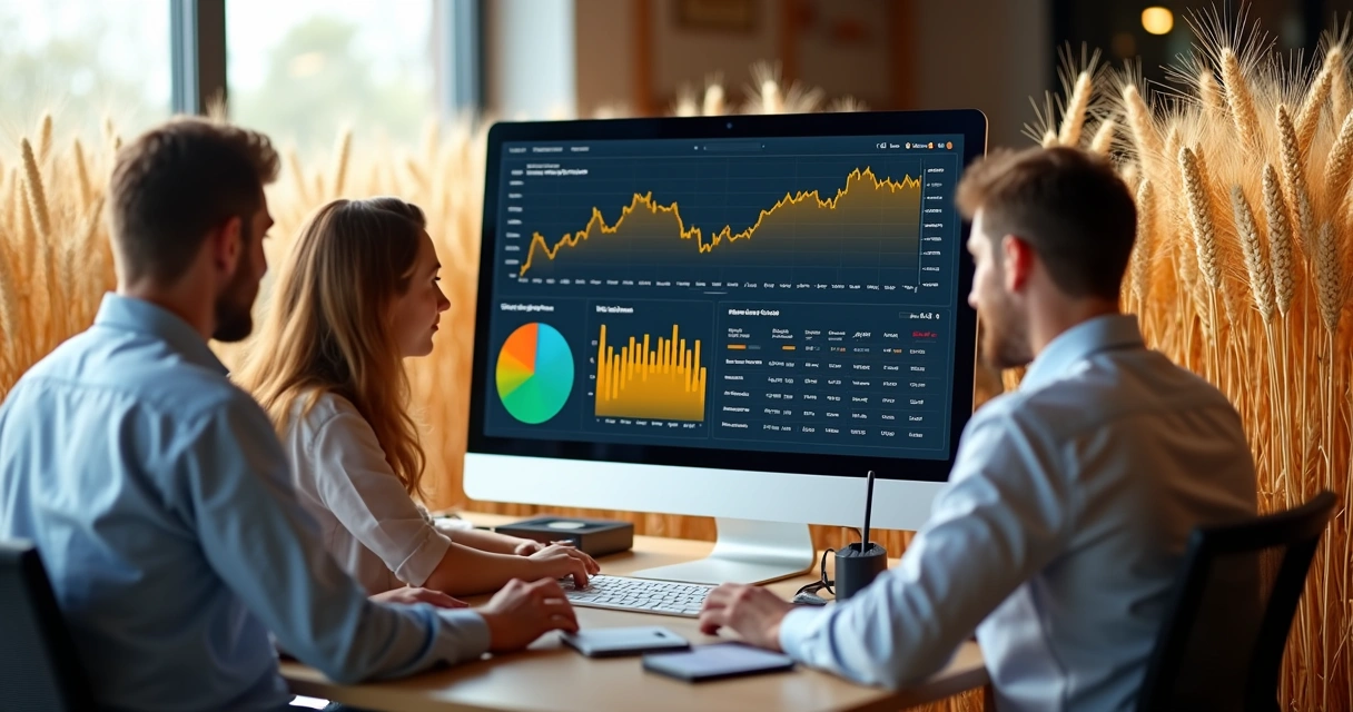 Agribusiness finance team using AI-driven dashboard 