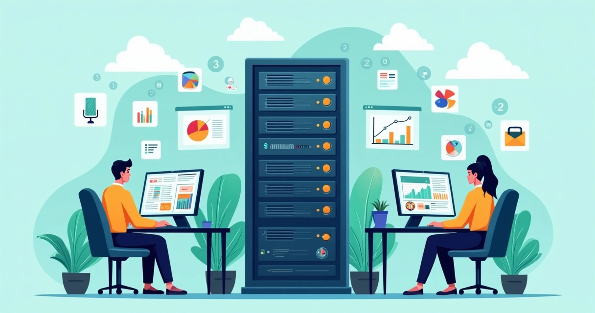 VPS server specs for mid-sized business with database activity, visually highlighted in color blocks 