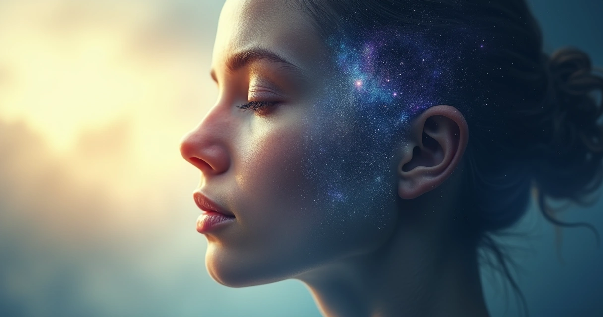 Rosto dividido em luz e sombra representando mediunidade consciente e inconsciente 