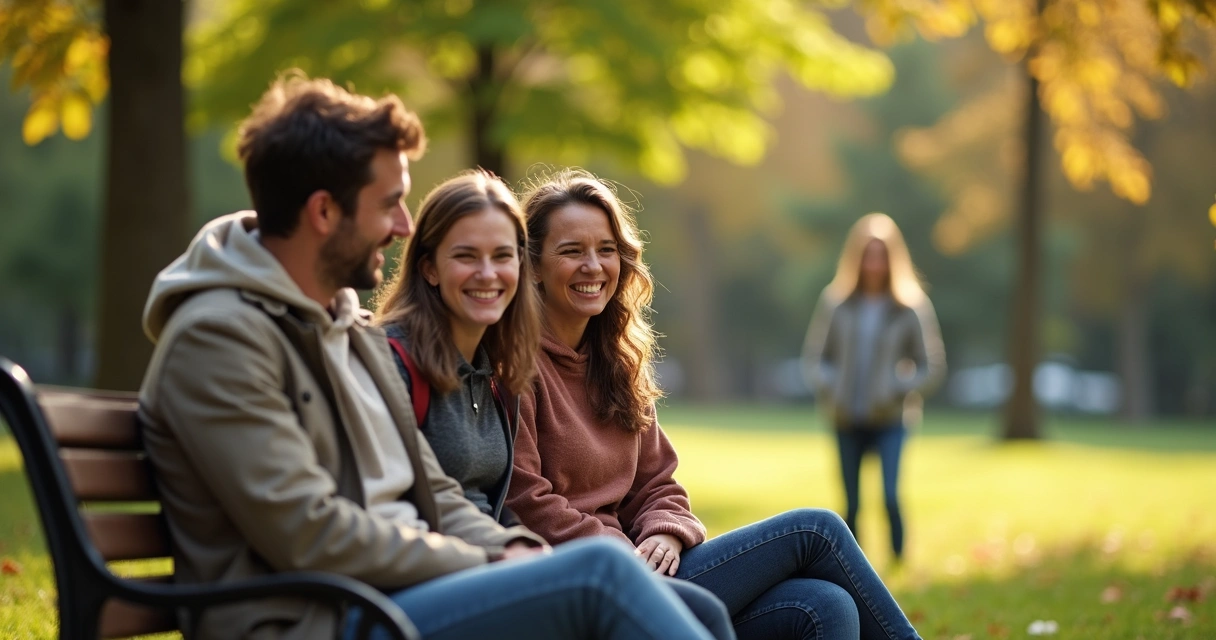 Pessoa olhando para um grupo de amigos que conversam juntos em um parque 