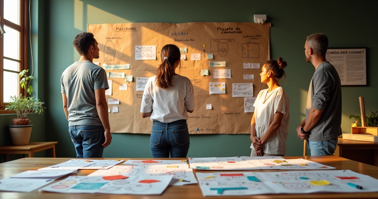 Quadro de ideias comunitárias com moradores apagando um dos planos 