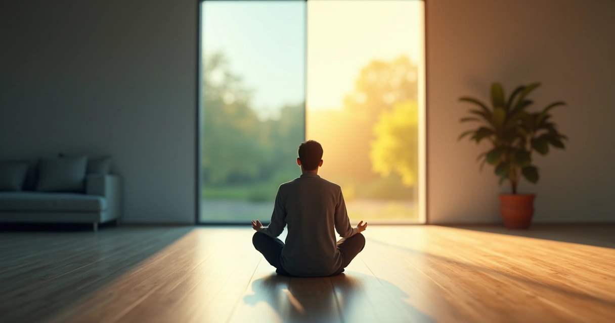 Pessoa sentada refletindo entre luz e sombra simbolizando reconciliação interna 