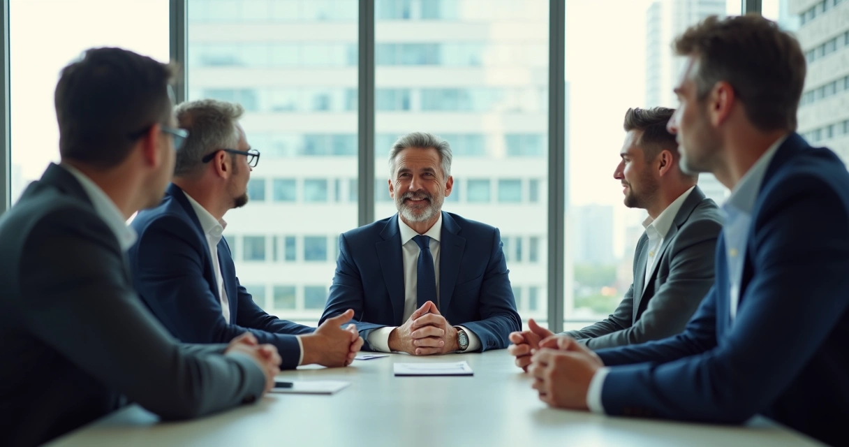 Team sitting around a table observing leader's body language