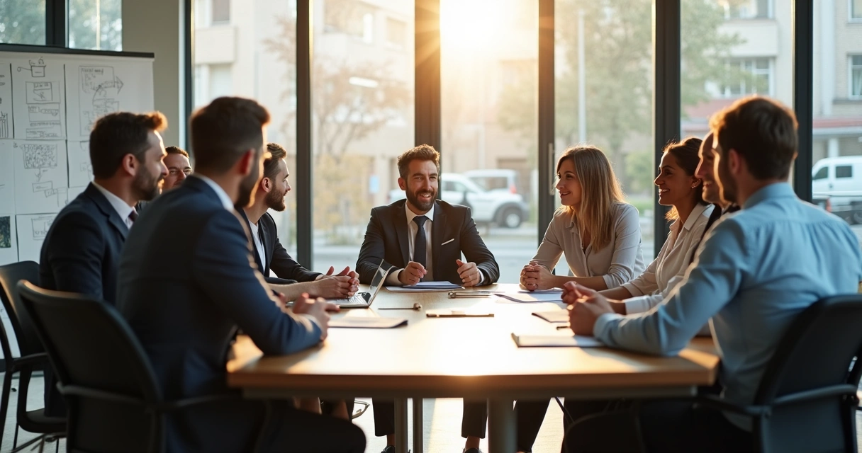 Group of coworkers in a meeting showing varied body language signals