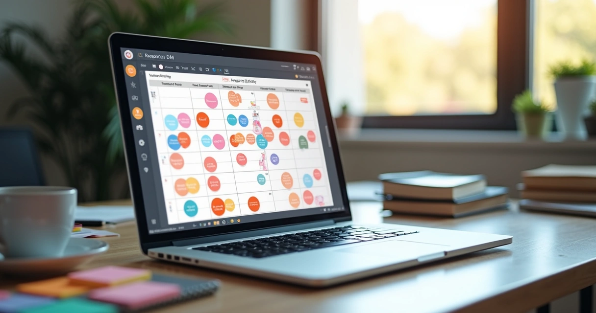 Business calendar on screen with highlighted blocks indicating meeting bias 