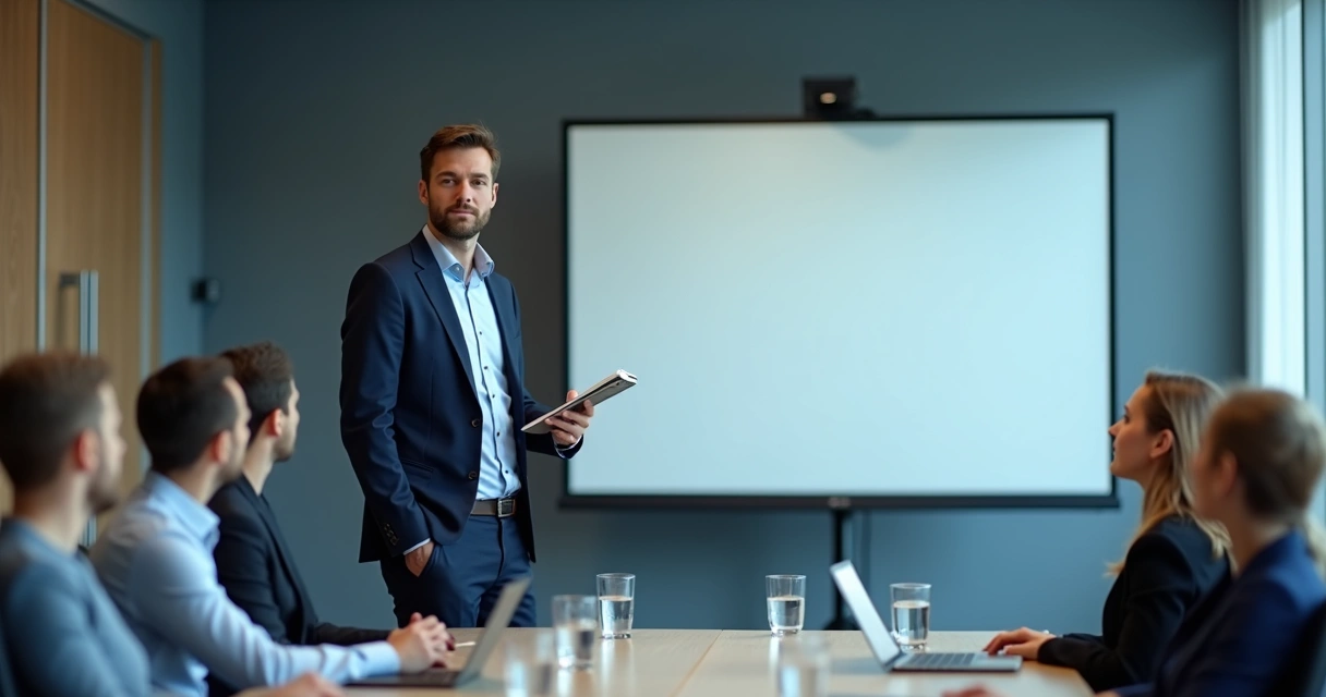 Professional pausing calmly before a meeting presentation