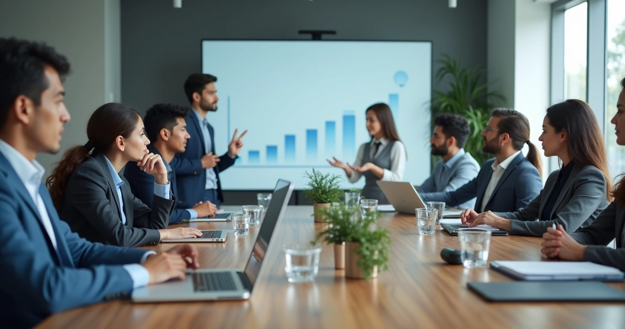 Team meeting where a manager pauses to listen to an employee concern
