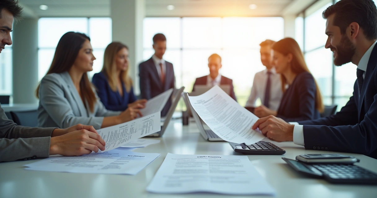 People in a finance department checking documents 