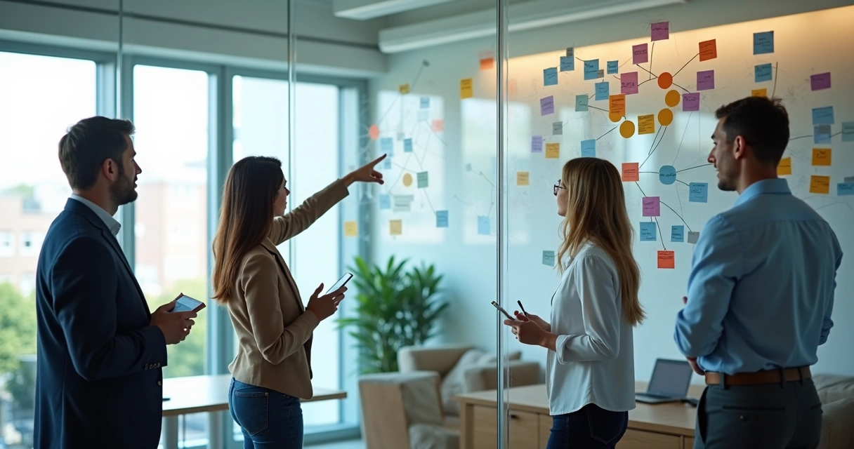Small team discussing insights from a relationship map