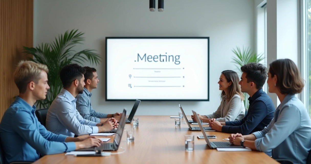Team meeting with agenda and intention shown on a screen 