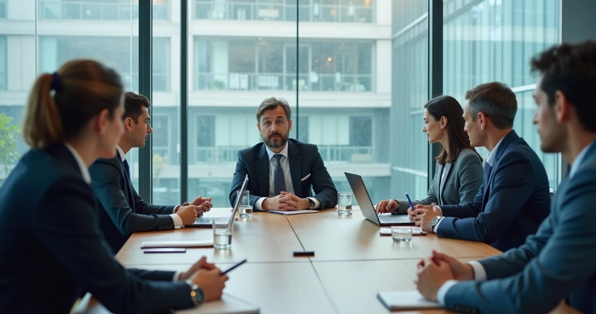Team meeting with mixed reactions and one person speaking