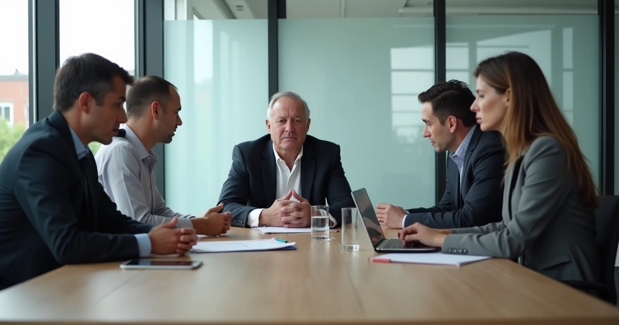 Quiet meeting room with one person hesitating to speak