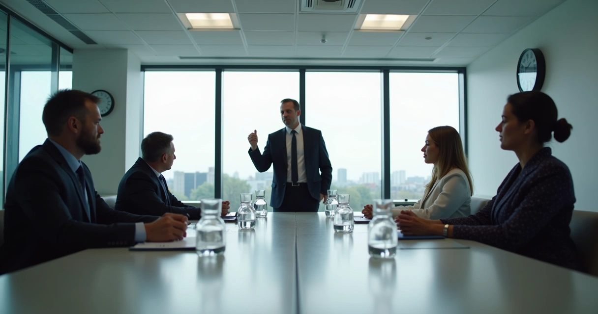 Team sitting quietly while one leader dominates a meeting 