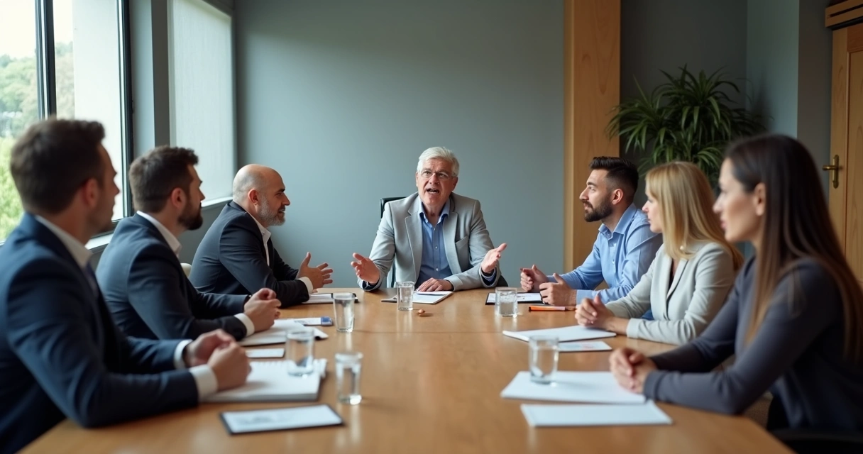 Group meeting with one speaker dominating while others stay quiet 