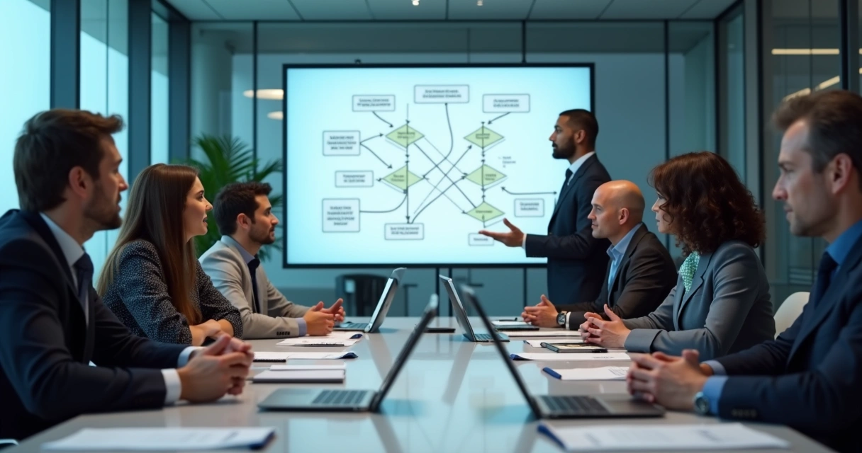 Team in a boardroom facing tension during a change meeting