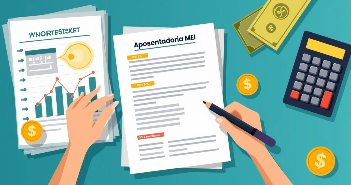 Planilha e calculadora mostrando valores de aposentadoria do MEI