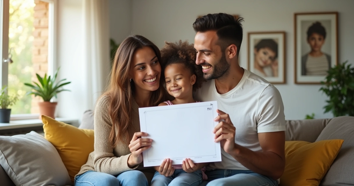 Família feliz com certidão de microempreendedor