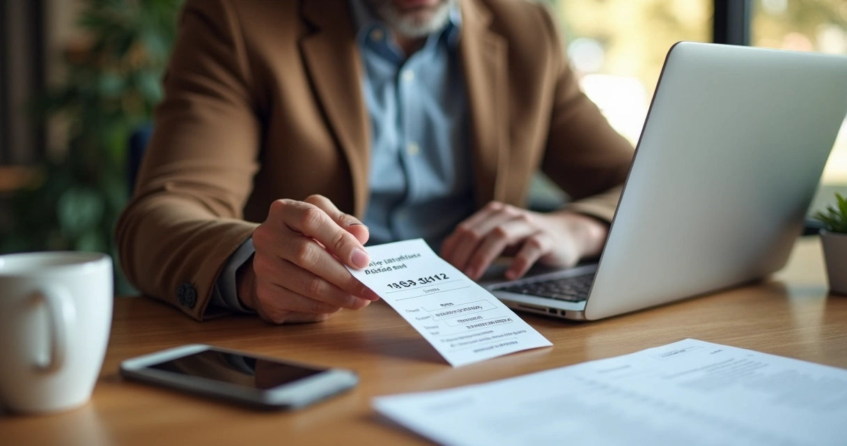 Microempreendedor em uma mesa, emitindo boleto em notebook 