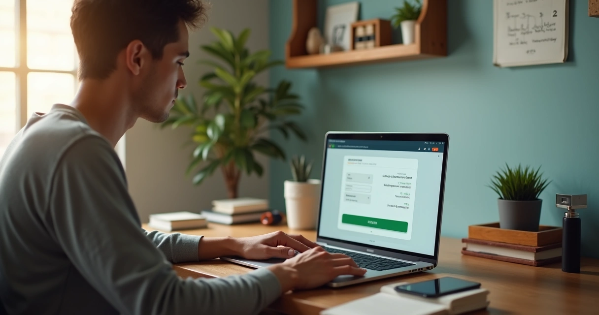 Microempreendedor MEI usando notebook para emitir NFS-e no Portal Nacional em ambiente de home office 