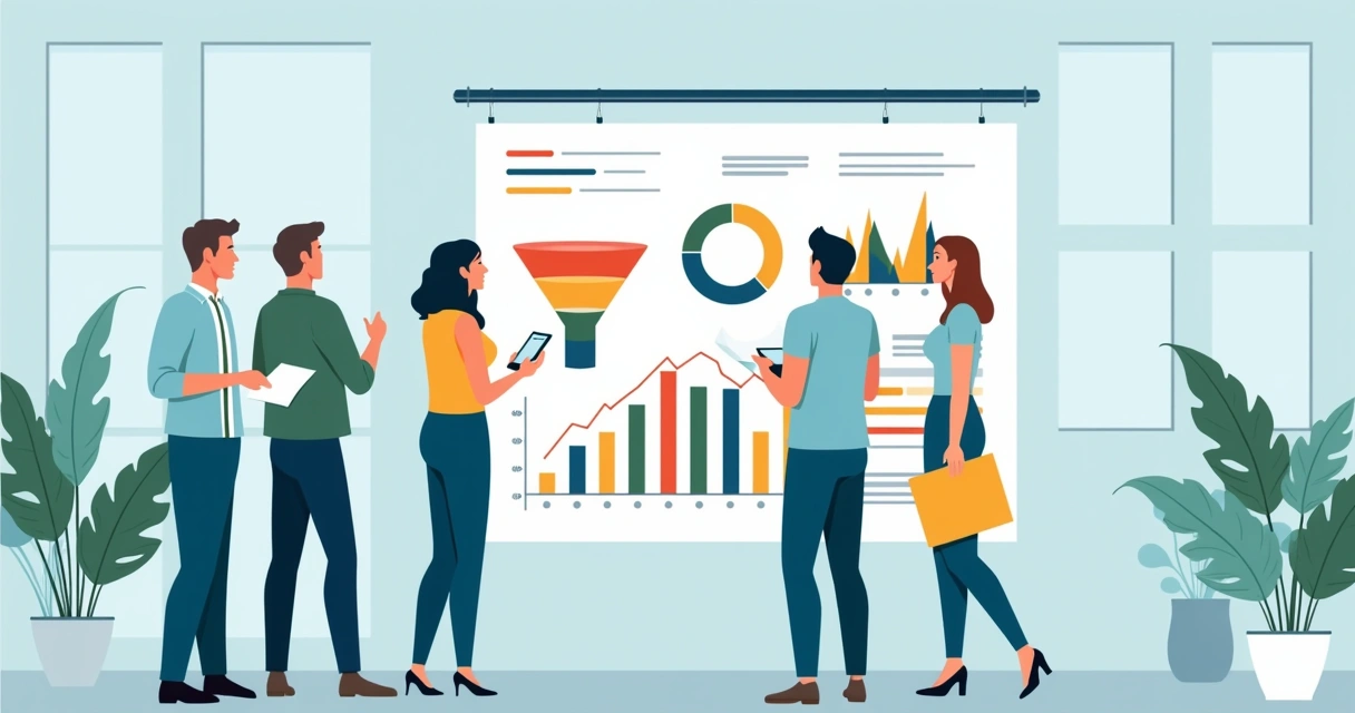 Equipe analisando dados de leads em telas digitais