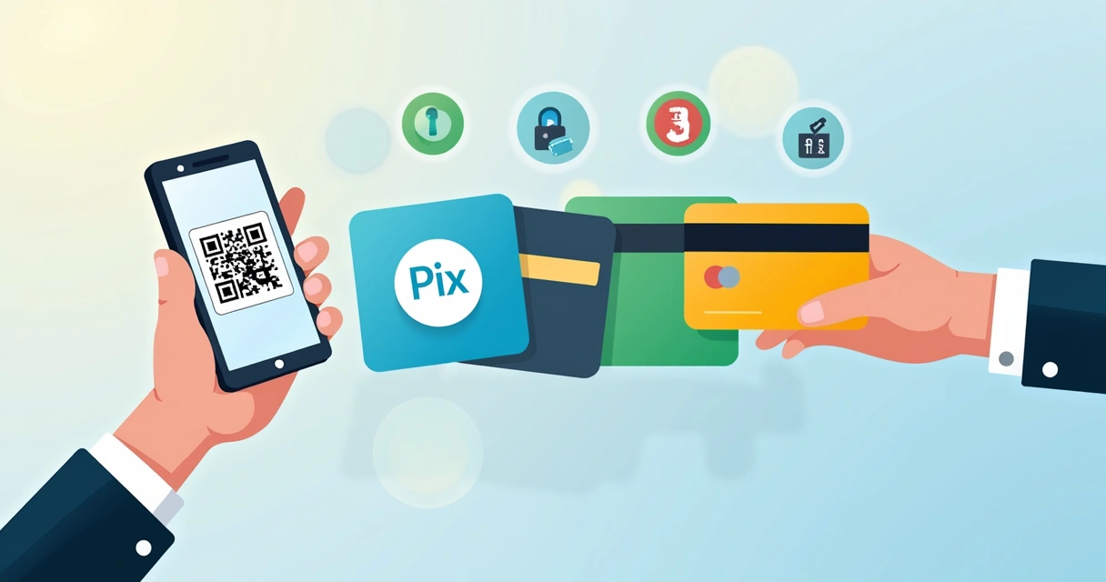 Ilustrações de meios de pagamento digitais lado a lado