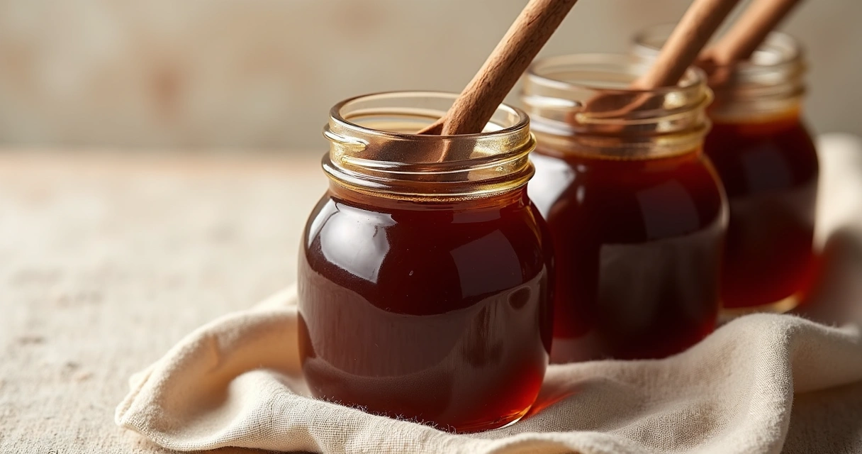 Melado de cana em frascos com colher 