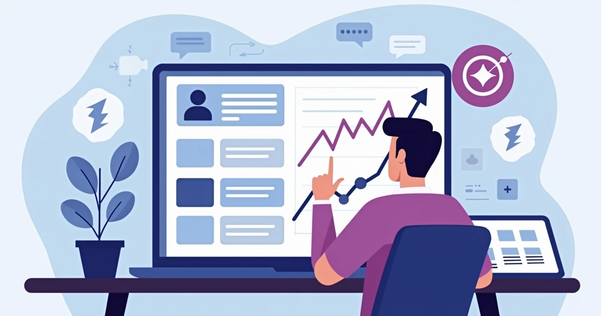 Dashboard com anúncios Meta e gráfico de connect rate subindo em tela de notebook 