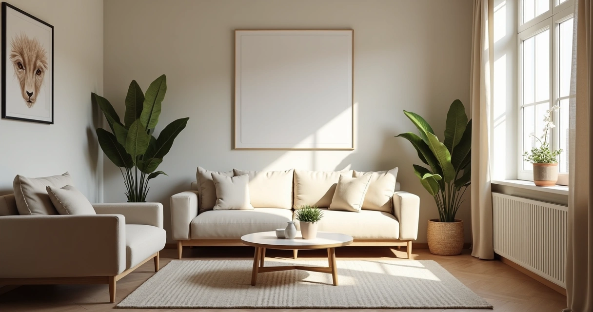 Sala de estar de imóvel reformado, com parede recém-pintada e móvel novo