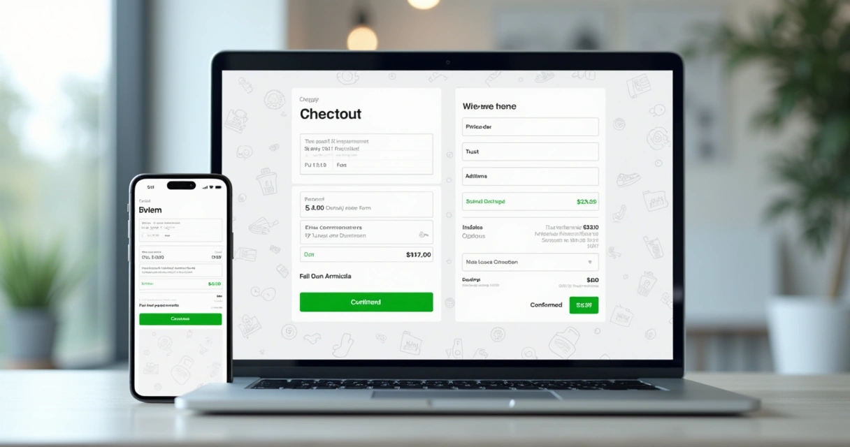 Página de checkout otimizada em loja virtual exibida em dispositivos móveis e desktop 