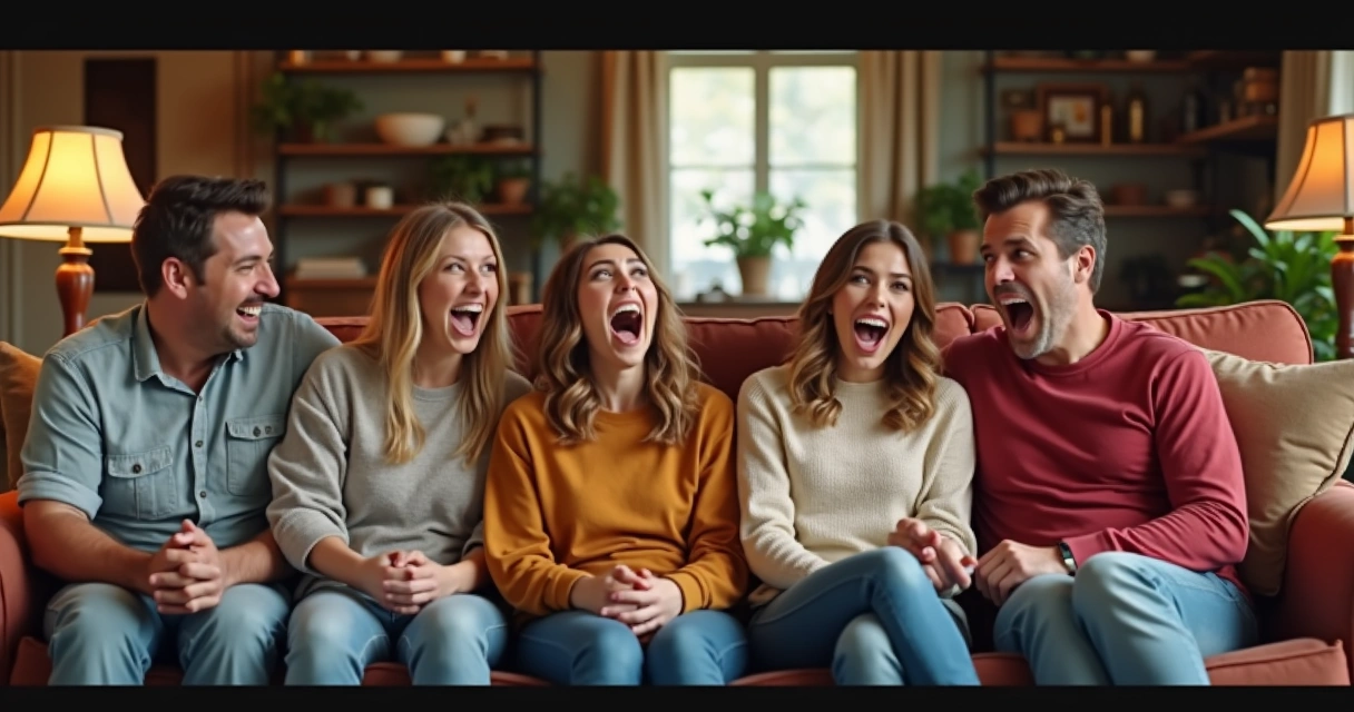 Participantes de reality show sentados na sala, expressões engraçadas, prontos para meme 