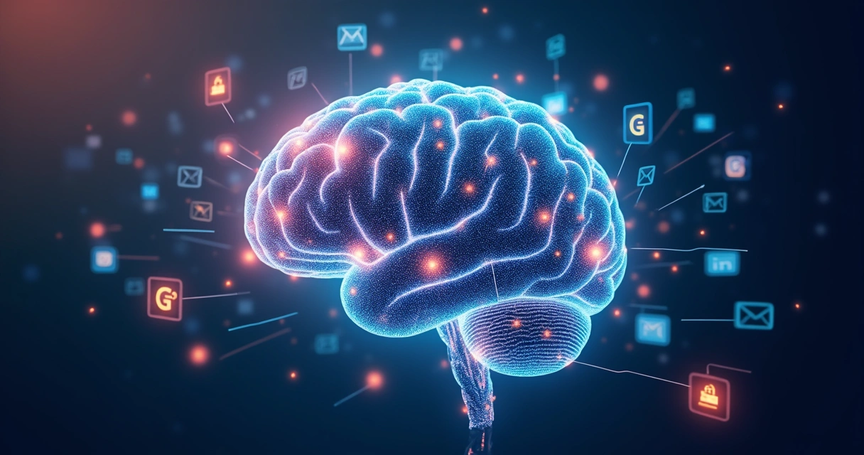 Ilustração de memória digital inteligente representando IA 