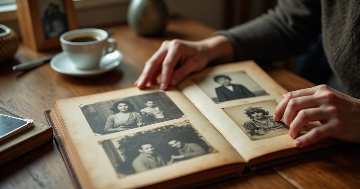 Pessoa olhando fotos antigas em um álbum