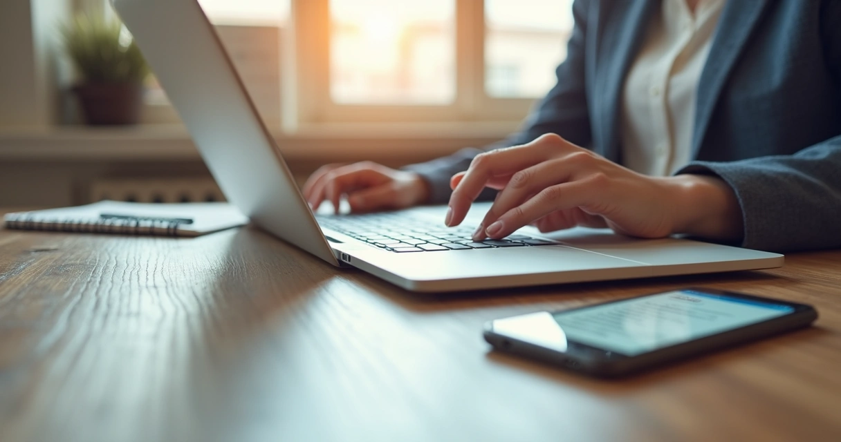 Afiliado digitando endereço de site no notebook