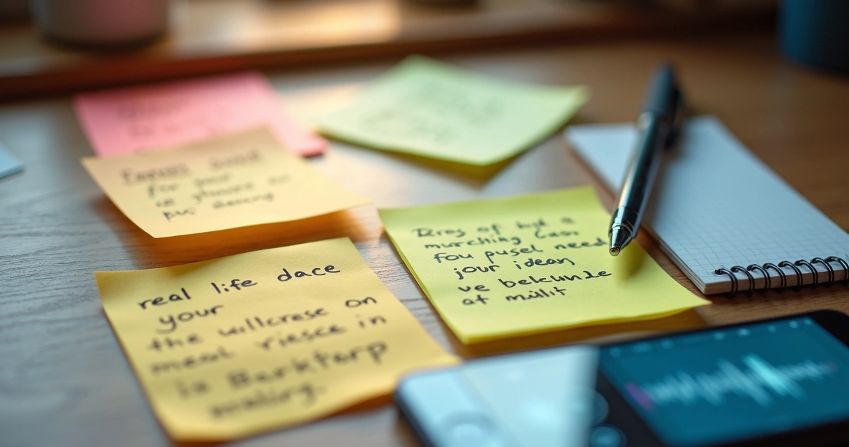 Notas mostrando casos reais e ideias de posts no ambiente de trabalho 