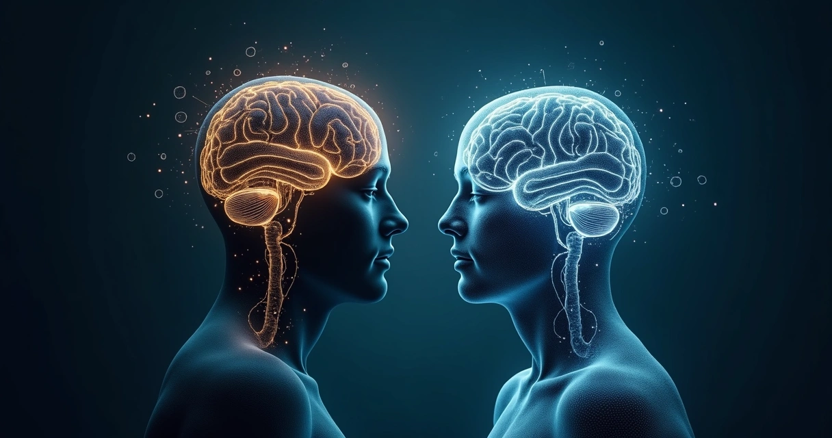 Human silhouette with illuminated brain pathways dissolving and rewiring into new patterns 