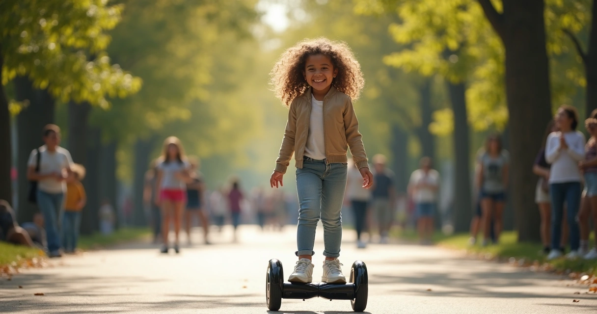 Menina andando em hoverboard em parque 