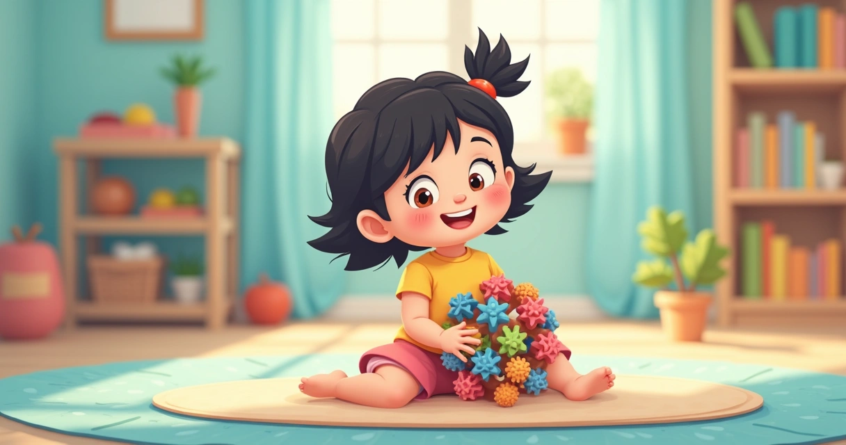 Menina brincando com brinquedo tátil e colorido 