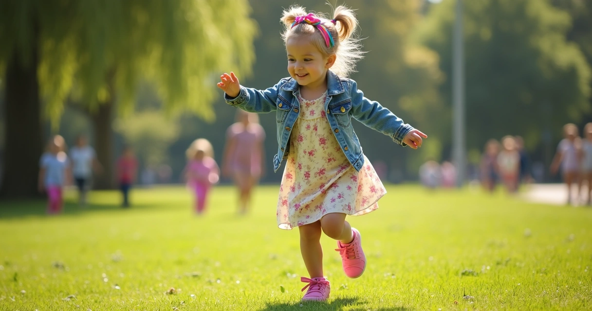 Menina brincando no parque, usando look casual confortável