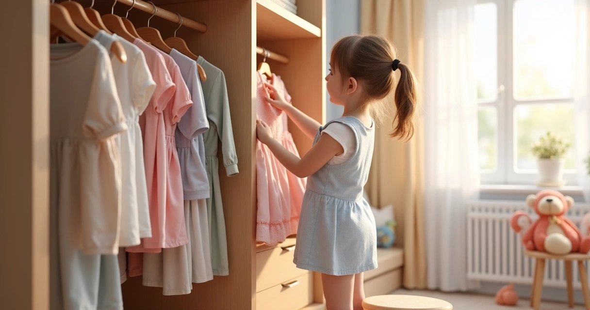 Menina organizando armário infantil 