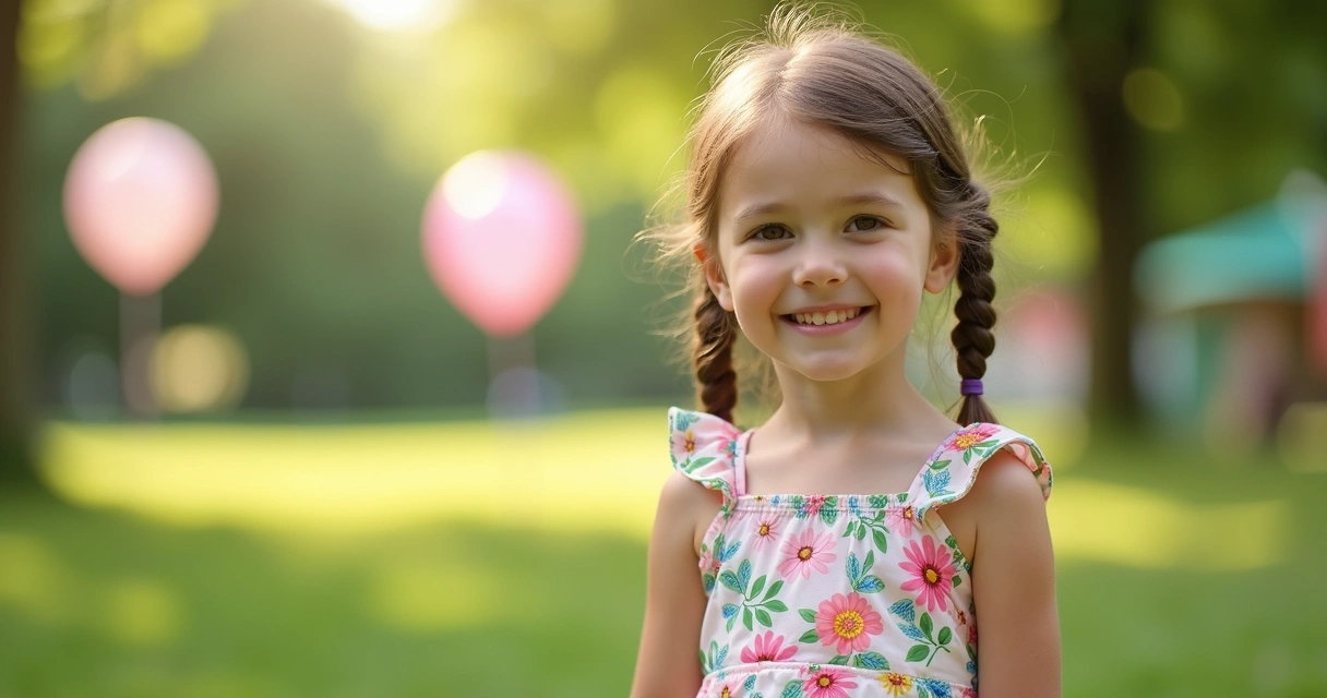Menina sorrindo usando conjunto floral com saia ao ar livre 