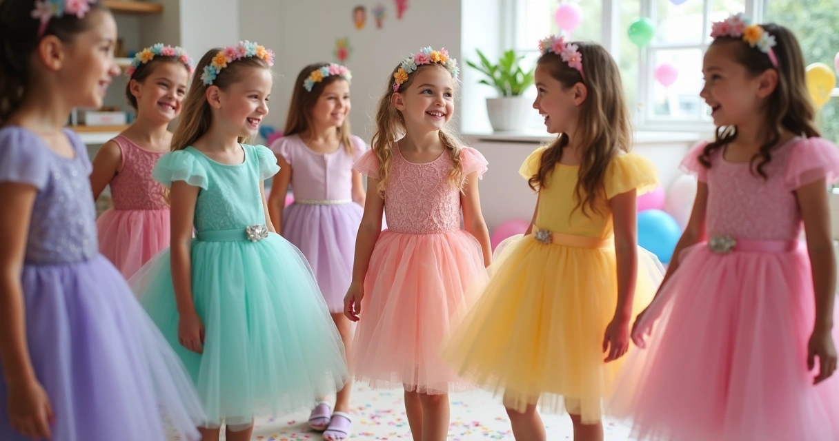 Meninas usando vestidos rodados em festa infantil