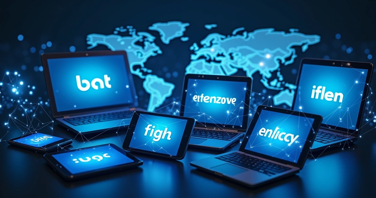 Colagem digital de logomarcas sendo exibidas em múltiplos dispositivos conectados 