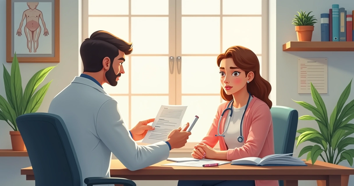 Consulta médica analisando exames para menopausa