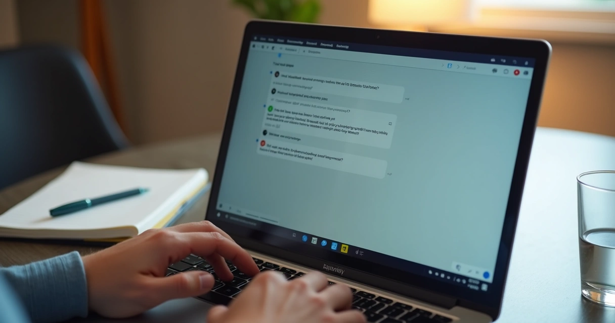 Tela de chat corporativo com mensagem curta e expressão de dúvida