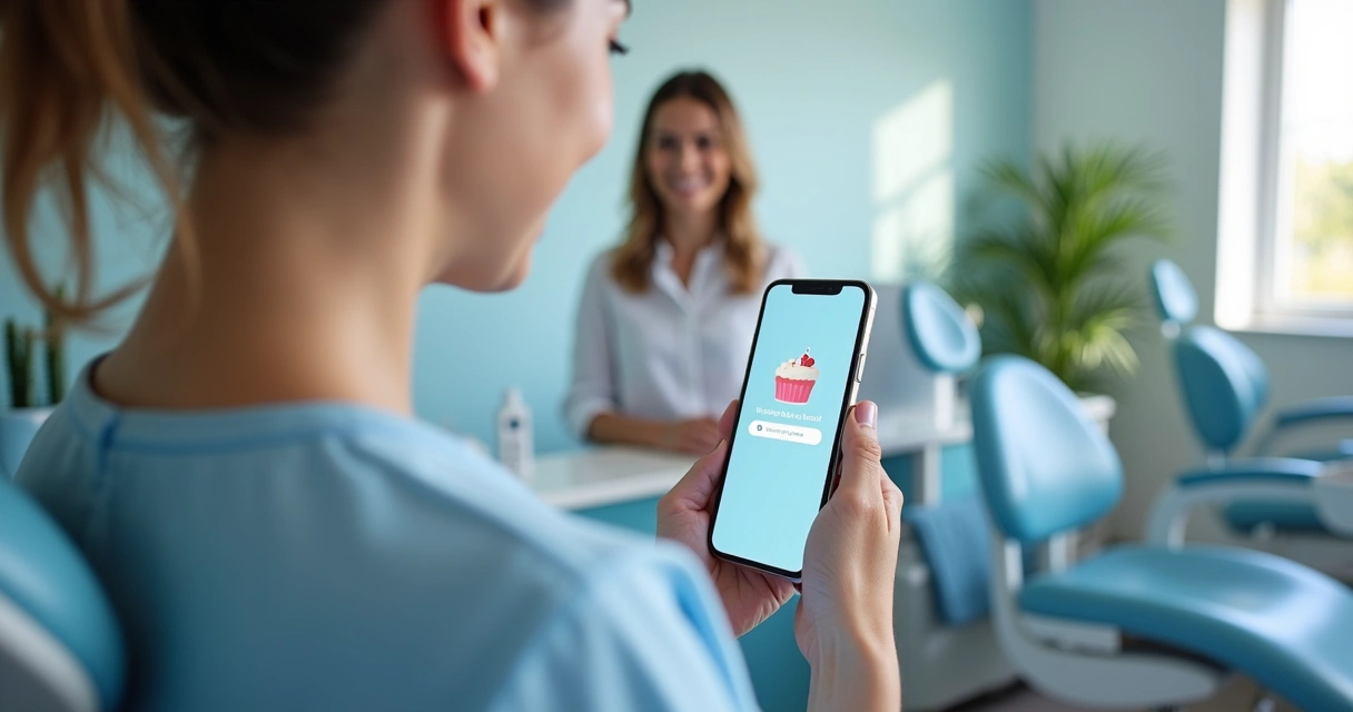 Mensagem de aniversário personalizada em tela de celular de paciente de clínica odontológica 