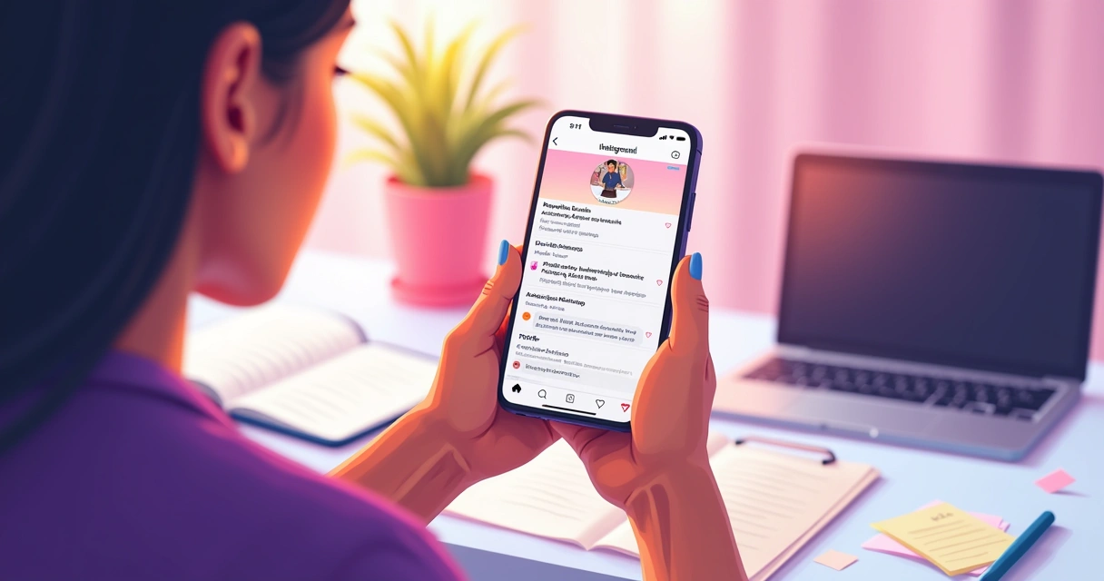 Pessoa usando aplicativo de Instagram no celular, com tela mostrando configuração de perguntas frequentes 