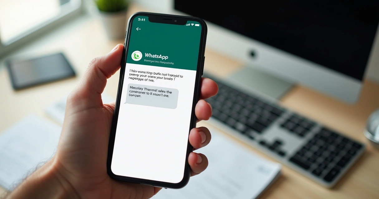 Celular exibindo resposta automática de vendas no WhatsApp