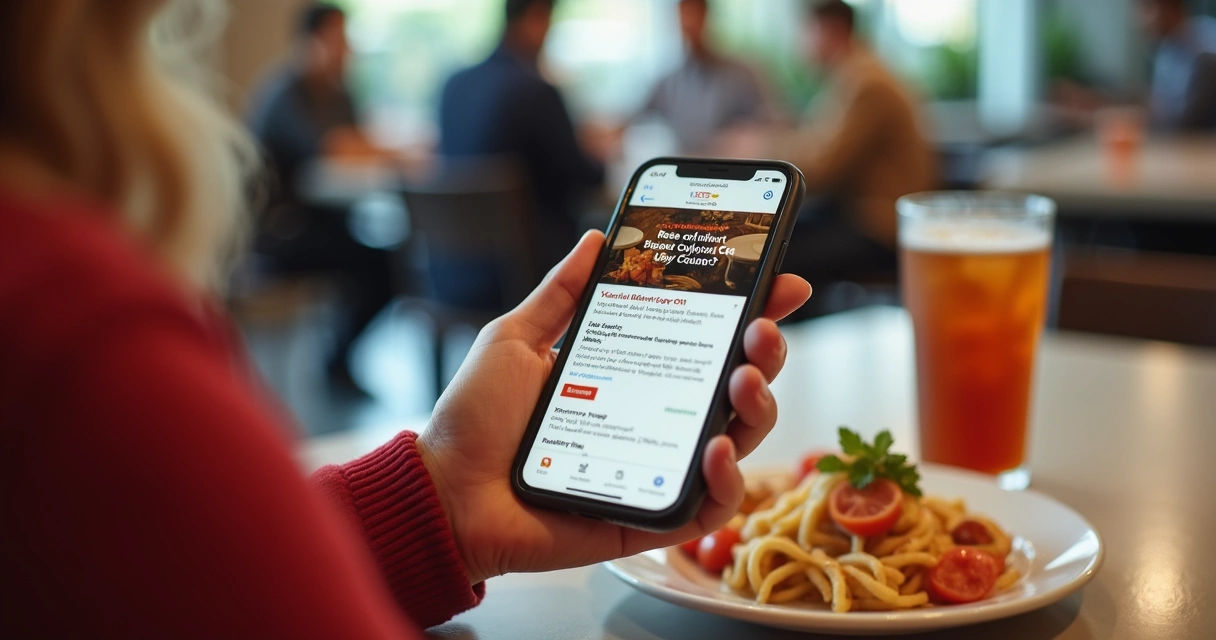 Cliente recebendo oferta de restaurante no celular 