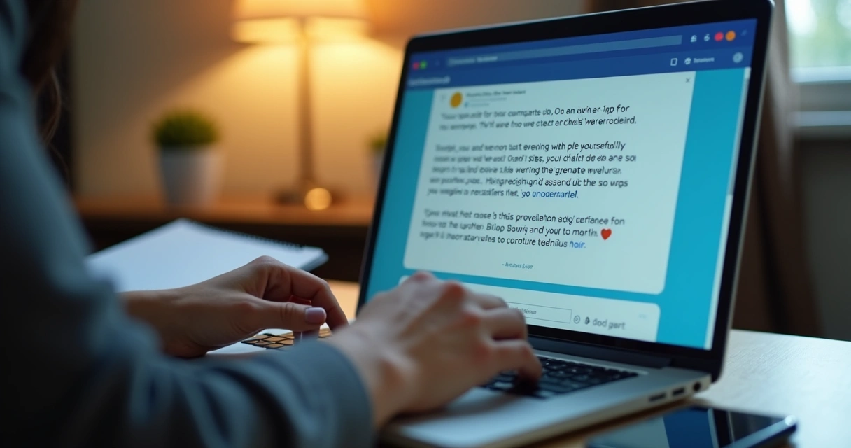 Profissional escrevendo mensagem clara em notebook durante trabalho remoto 
